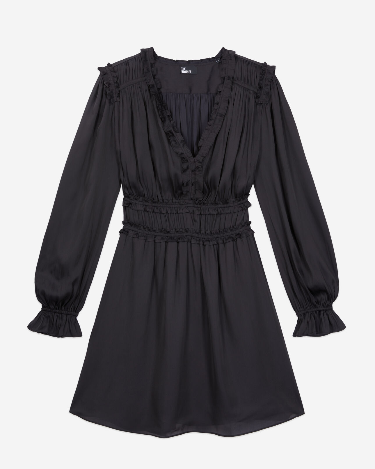 The Kooples DAMEN BLACK schwarzes kurzes kleid mit raffungen