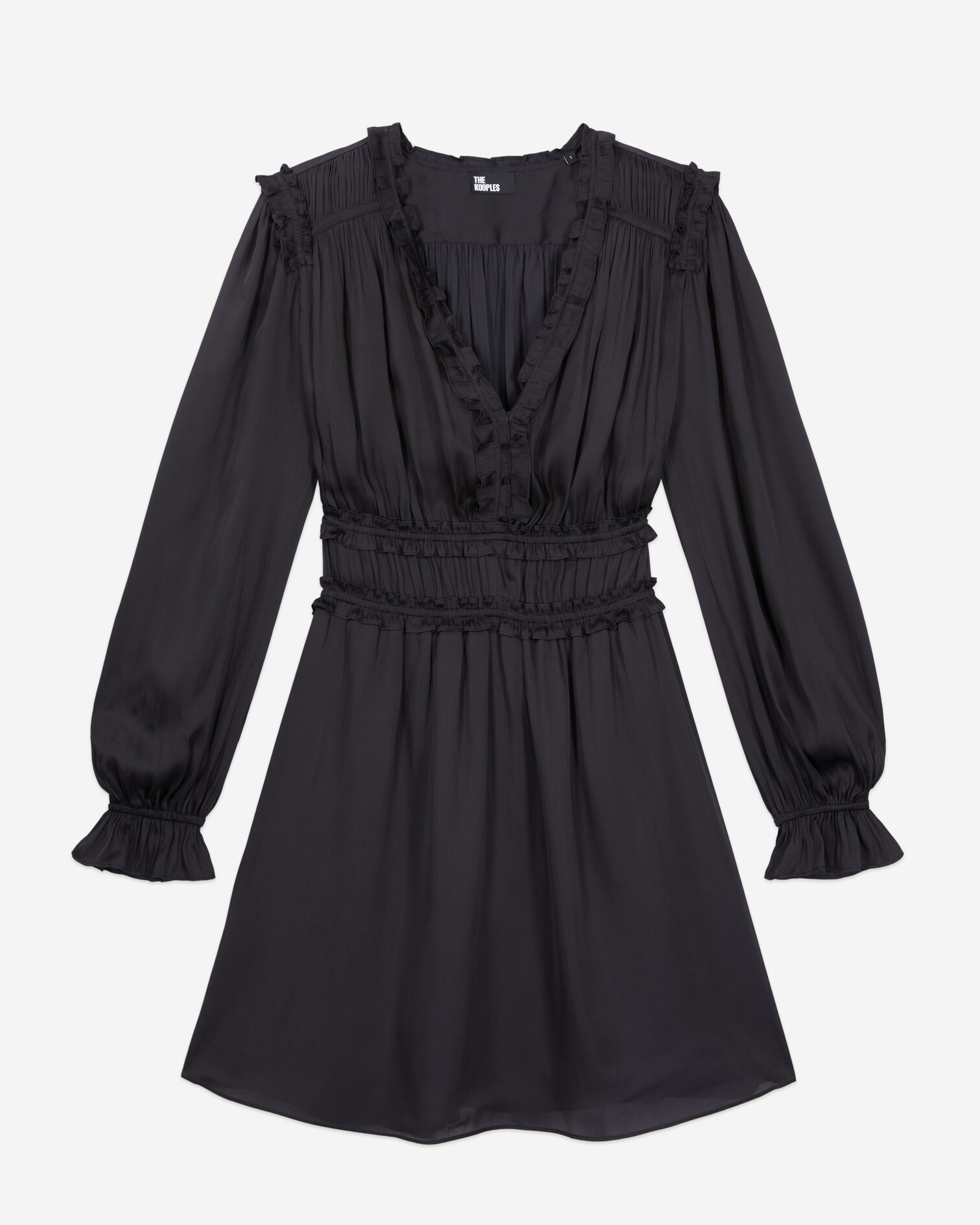 Schwarzes kurzes Kleid mit Raffungen, BLACK, hi-res image number null
