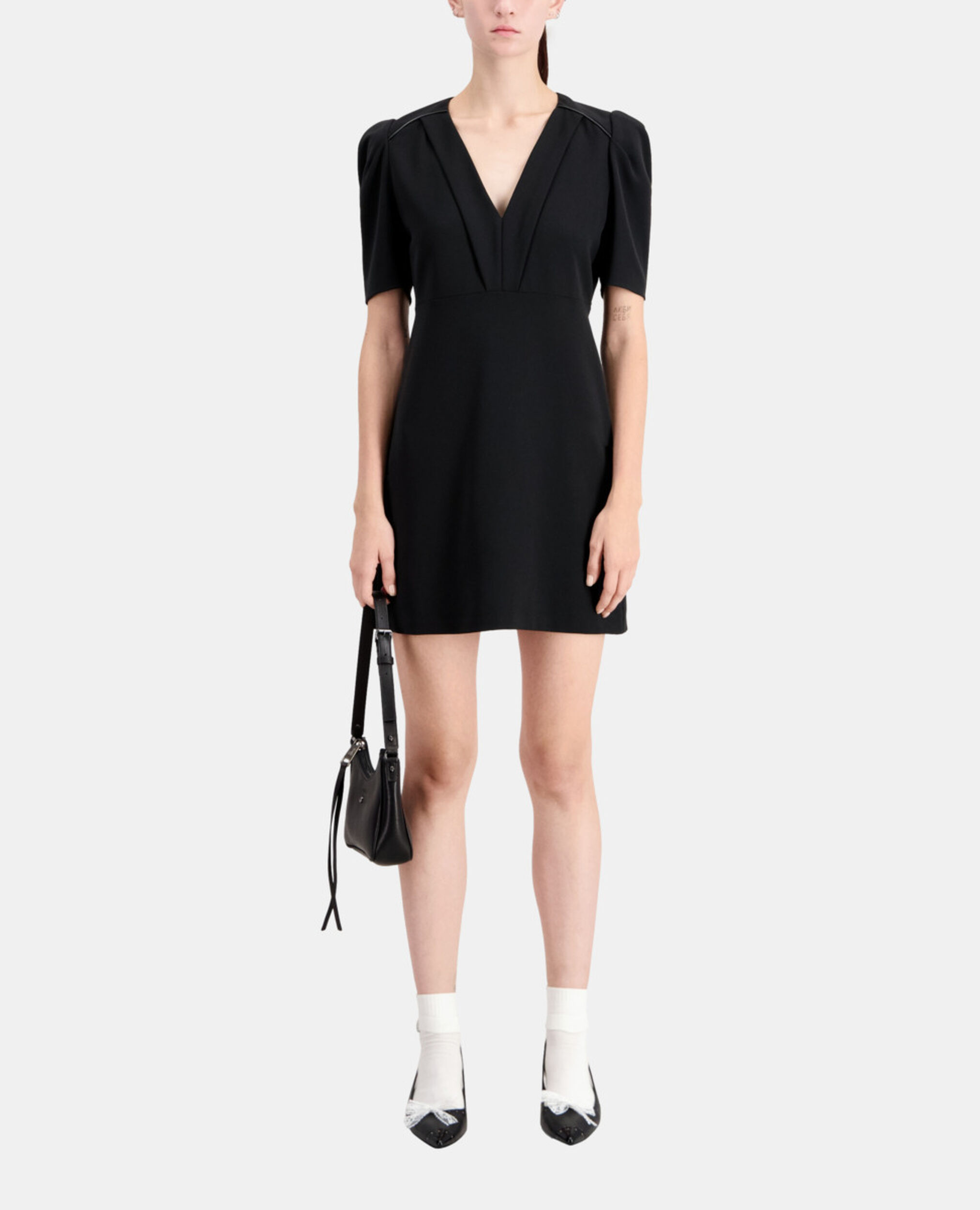 Robe courte noire en crêpe, BLACK, hi-res image number null