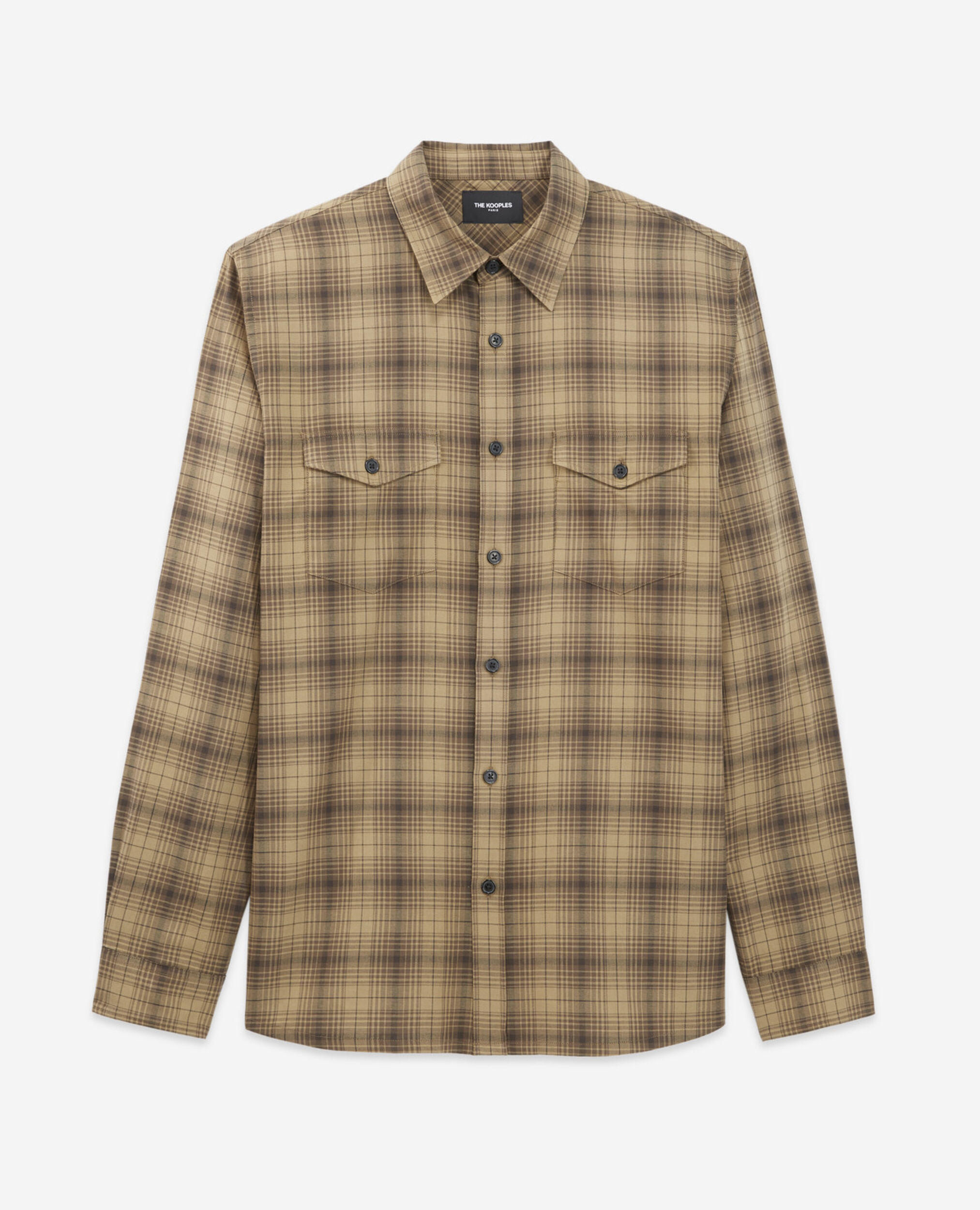 Beige classic collar-shirt with check motif, BROWN, hi-res image number null