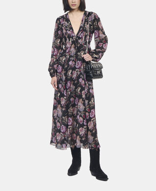 The Kooples FEMME BLACK / PURPLE robe longue imprimé fleuri