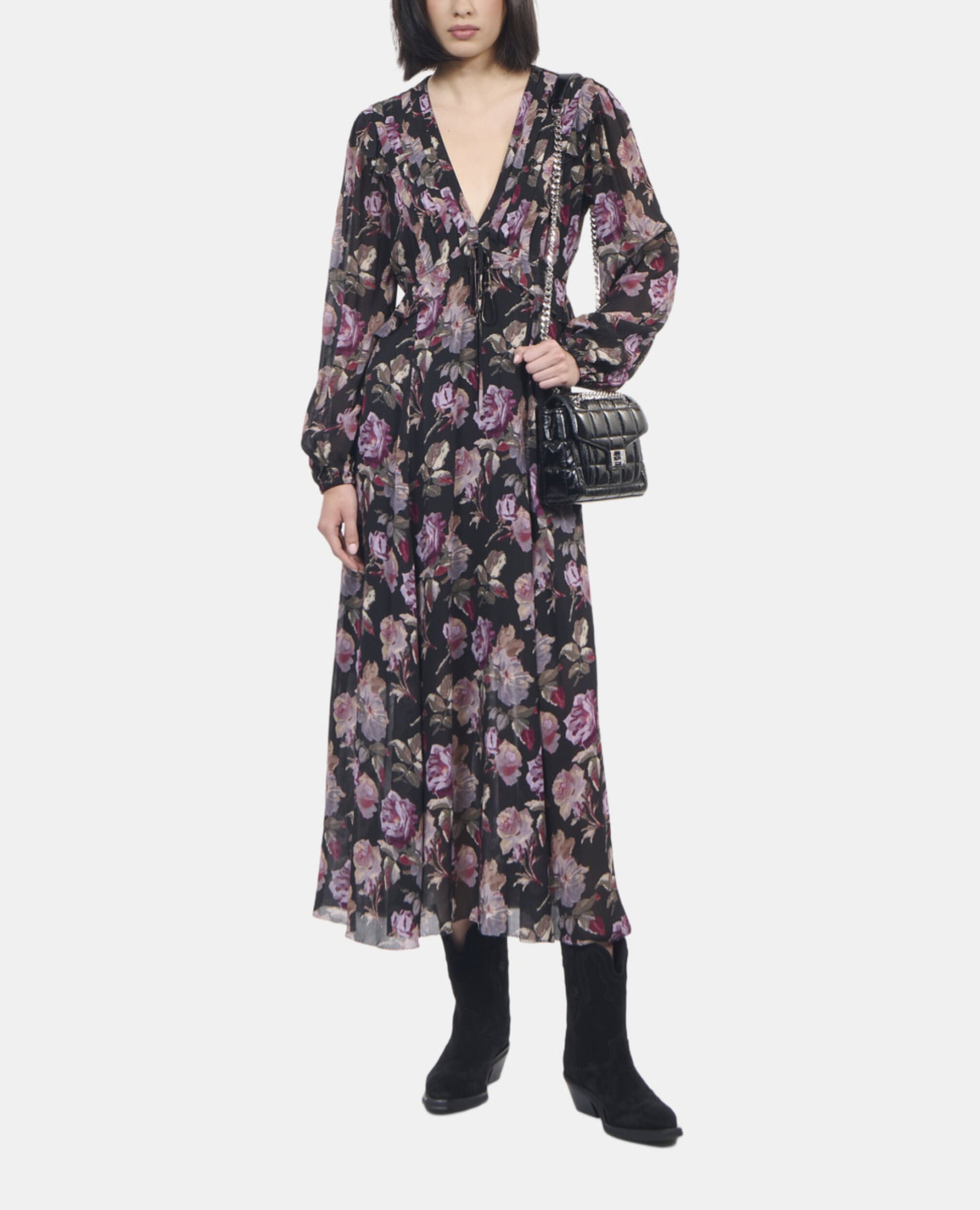 Robe longue imprimé fleuri, BLACK / PURPLE, hi-res image number null