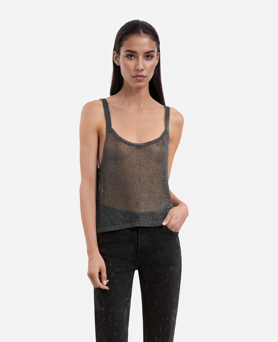 The Kooples WOMEN GREY SILVER gray chainmail effect tank top