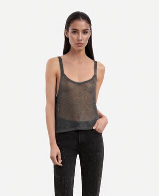 The Kooples FEMME GREY SILVER débardeur effet cotte de maille gris