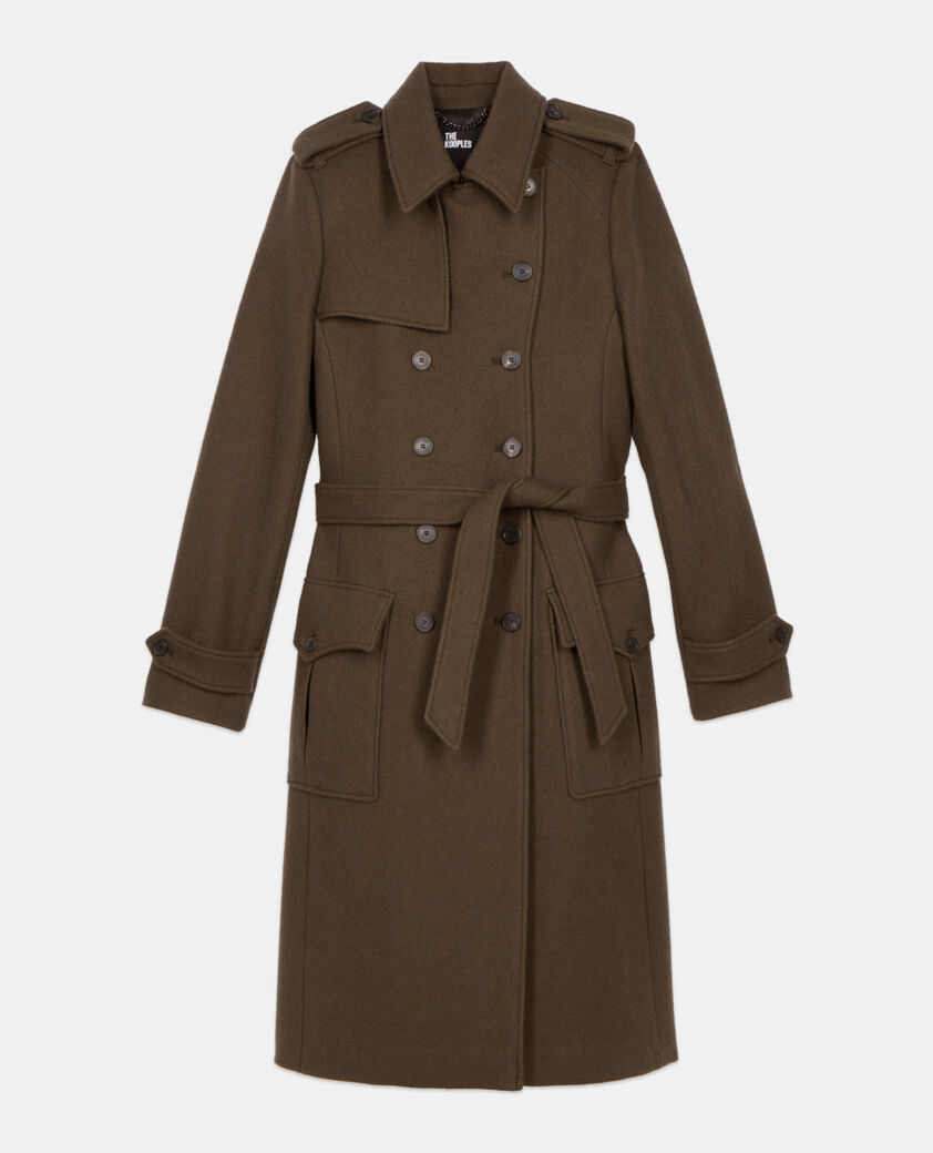 The Kooples FEMME KAKI manteau long en laine style trench kaki