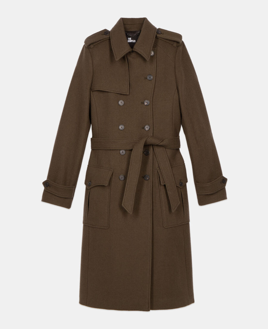 The Kooples F KAKI long wool coat in khaki trench style