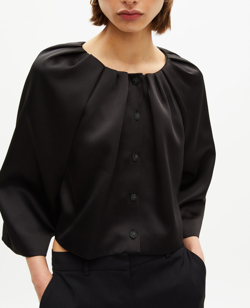 The Kooples WOMEN BLACK short cape-effect jacket in black satin