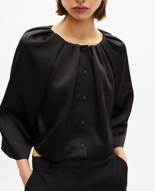 The Kooples WOMEN BLACK short cape-effect jacket in black satin