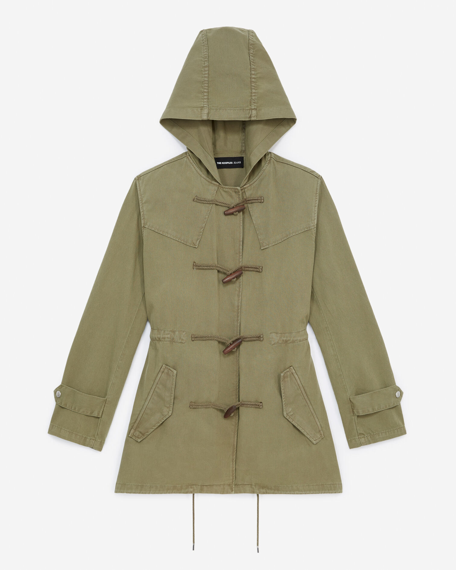 Khaki mid-length hooded denim parka, OLIVE, hi-res image number null