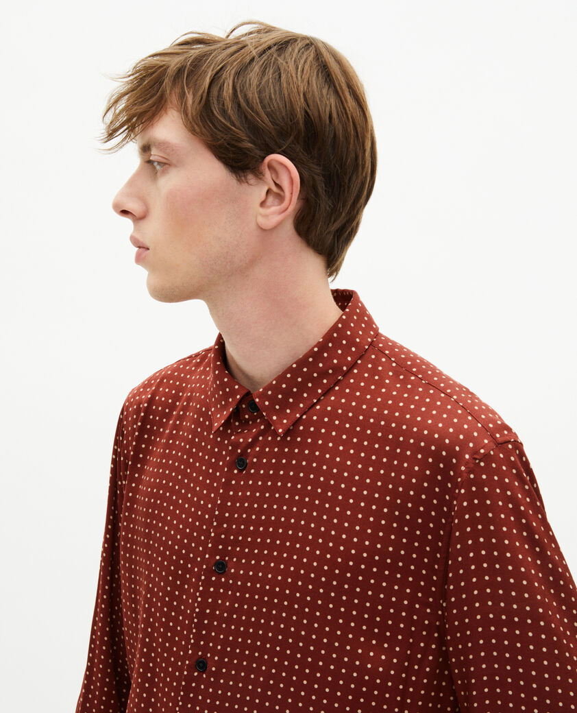 The Kooples MEN RED BERRY / LIGHT BEIGE burgundy polka-dot shirt