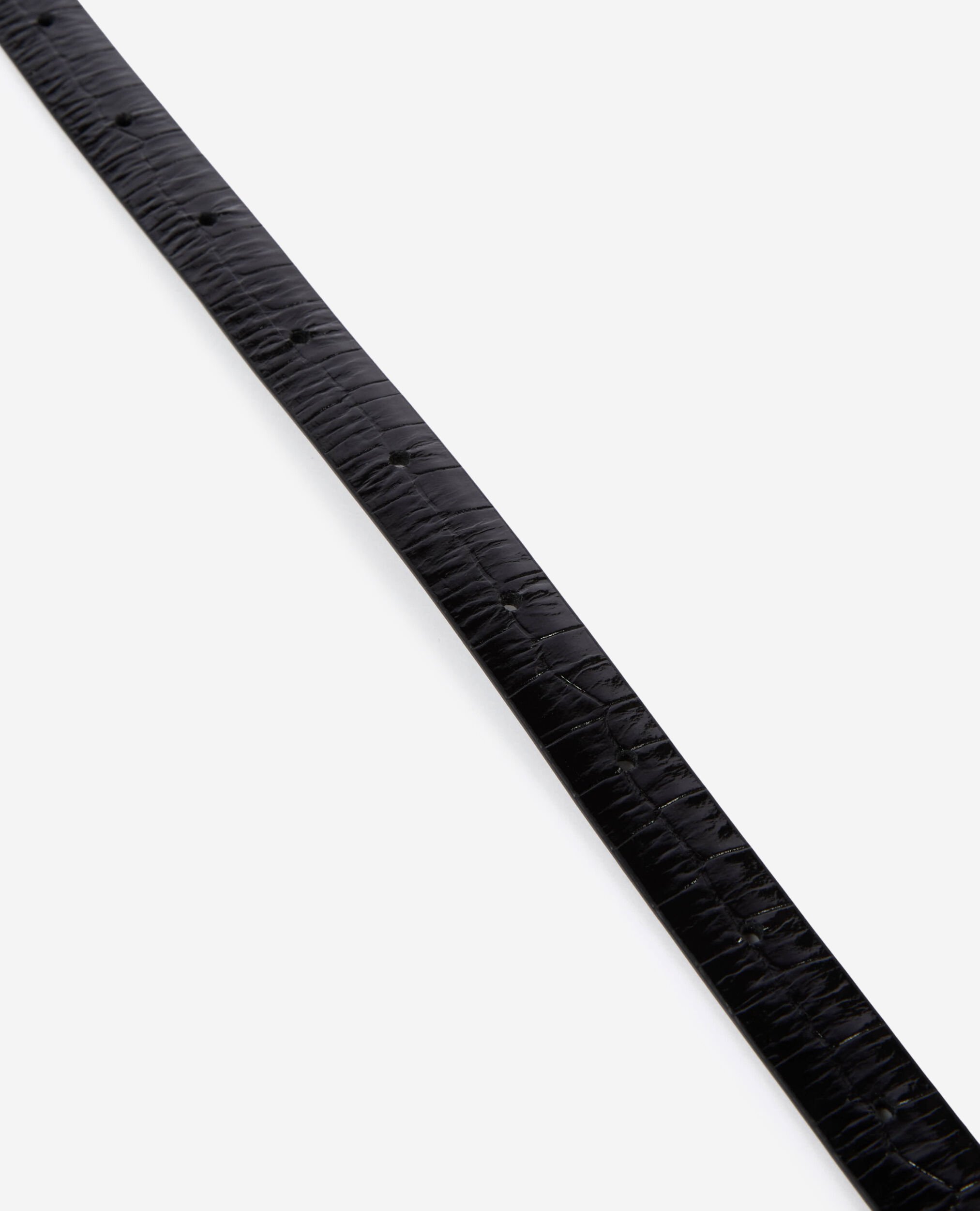 Thin black crocodile-effect leather belt, BLACK, hi-res image number null