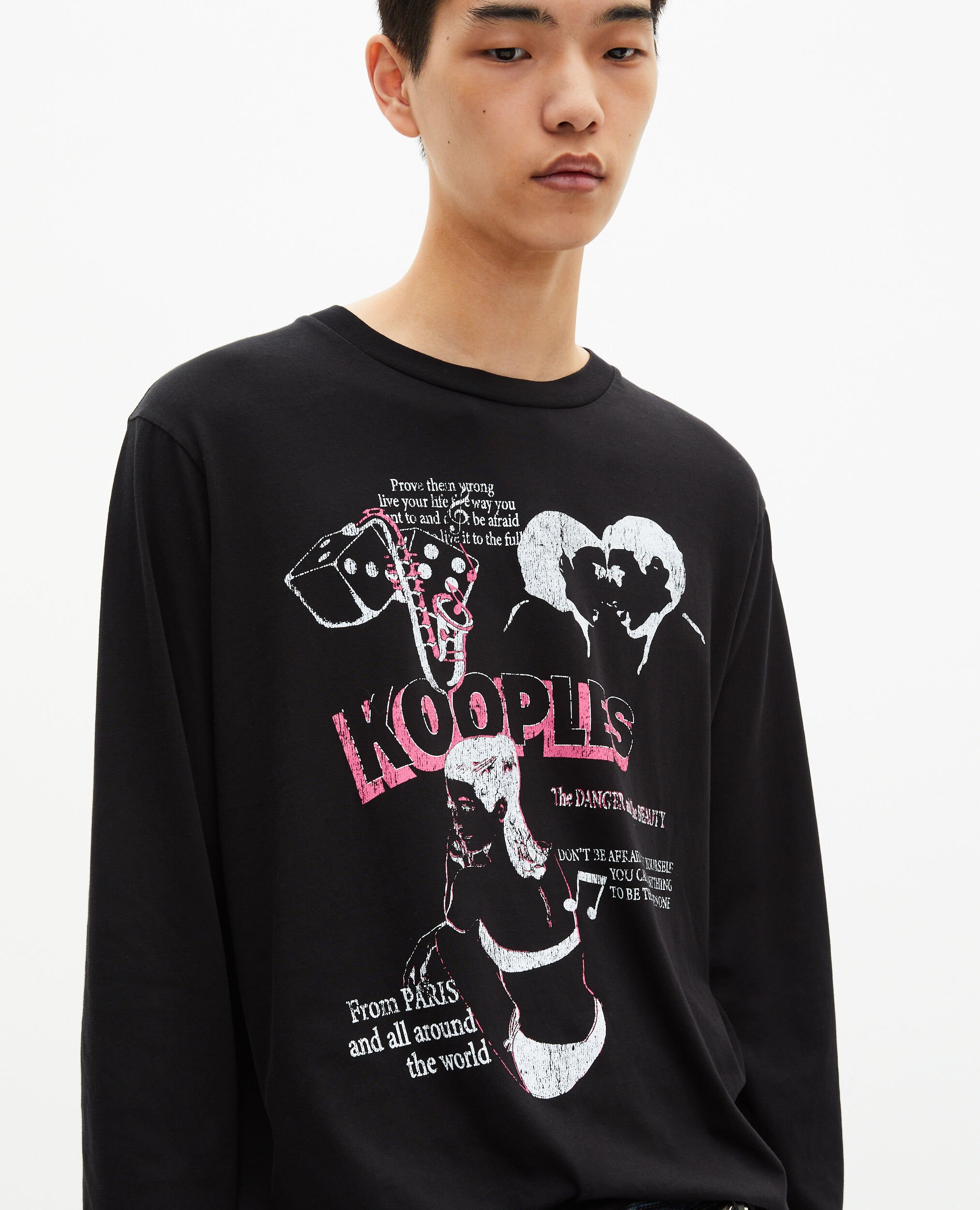 Long-sleeved t-shirt with black screen printing, BLACK WASHED, hi-res image number null