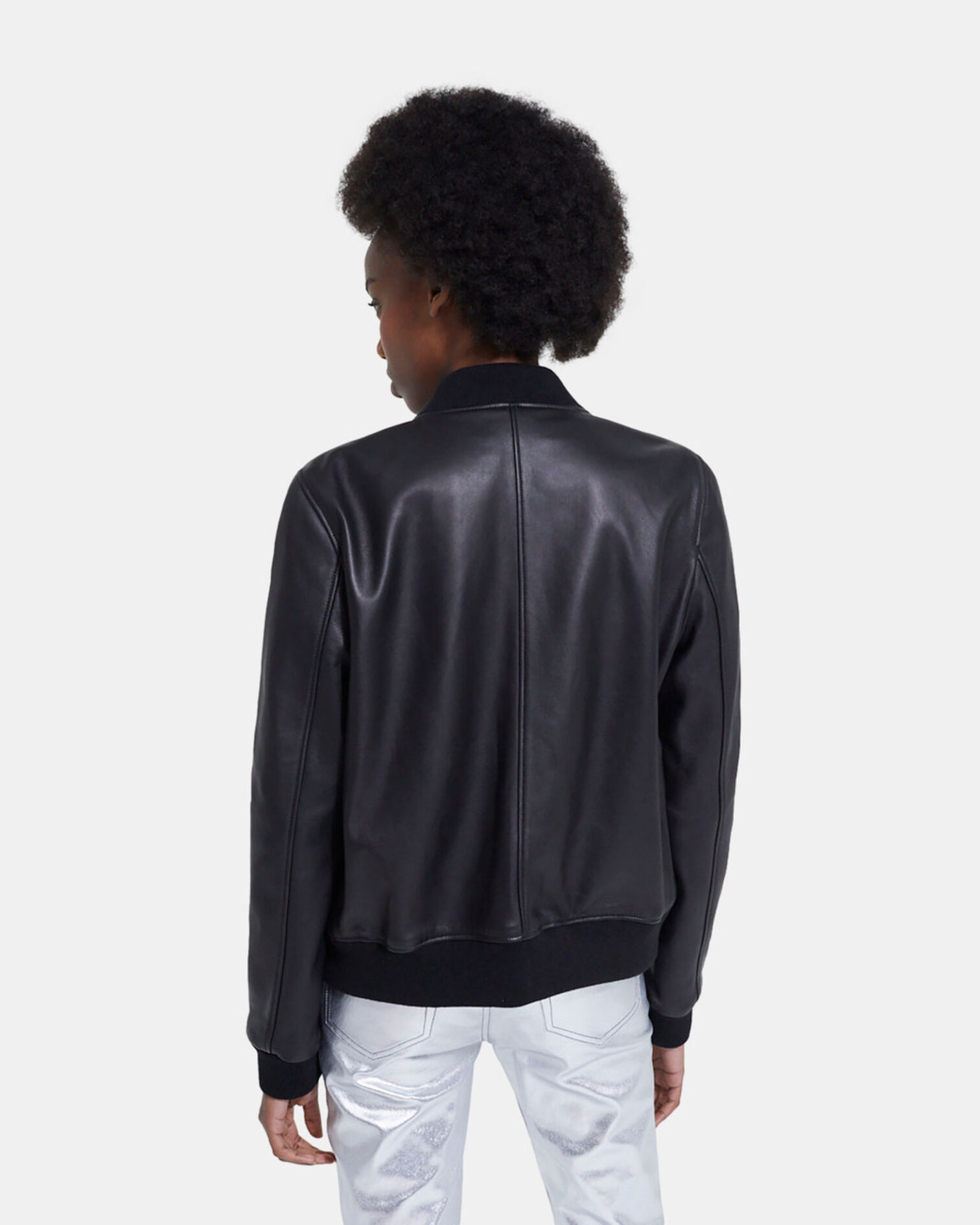 Blouson en cuir noir, BLACK, hi-res image number null