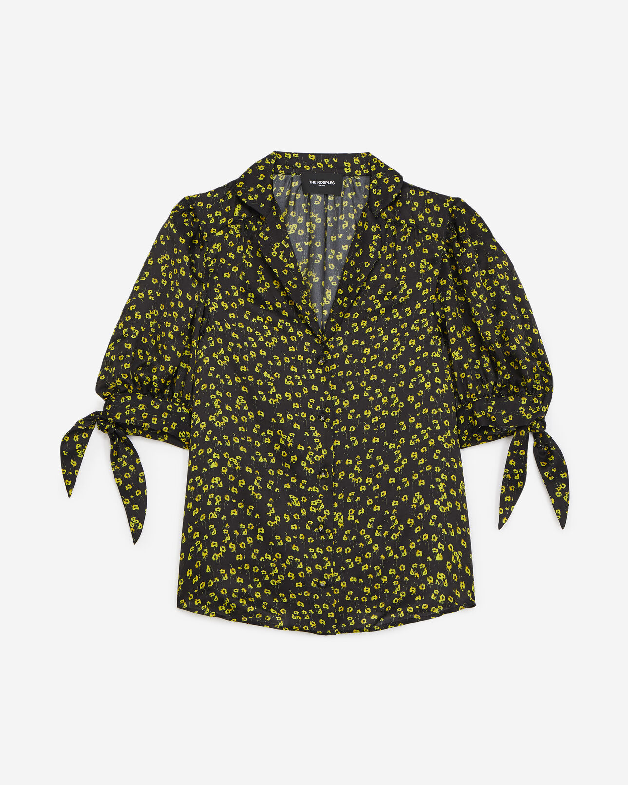 The Kooples WOMEN BLACK / YELLOW / WHITE short-sleeved black shirt with pattern