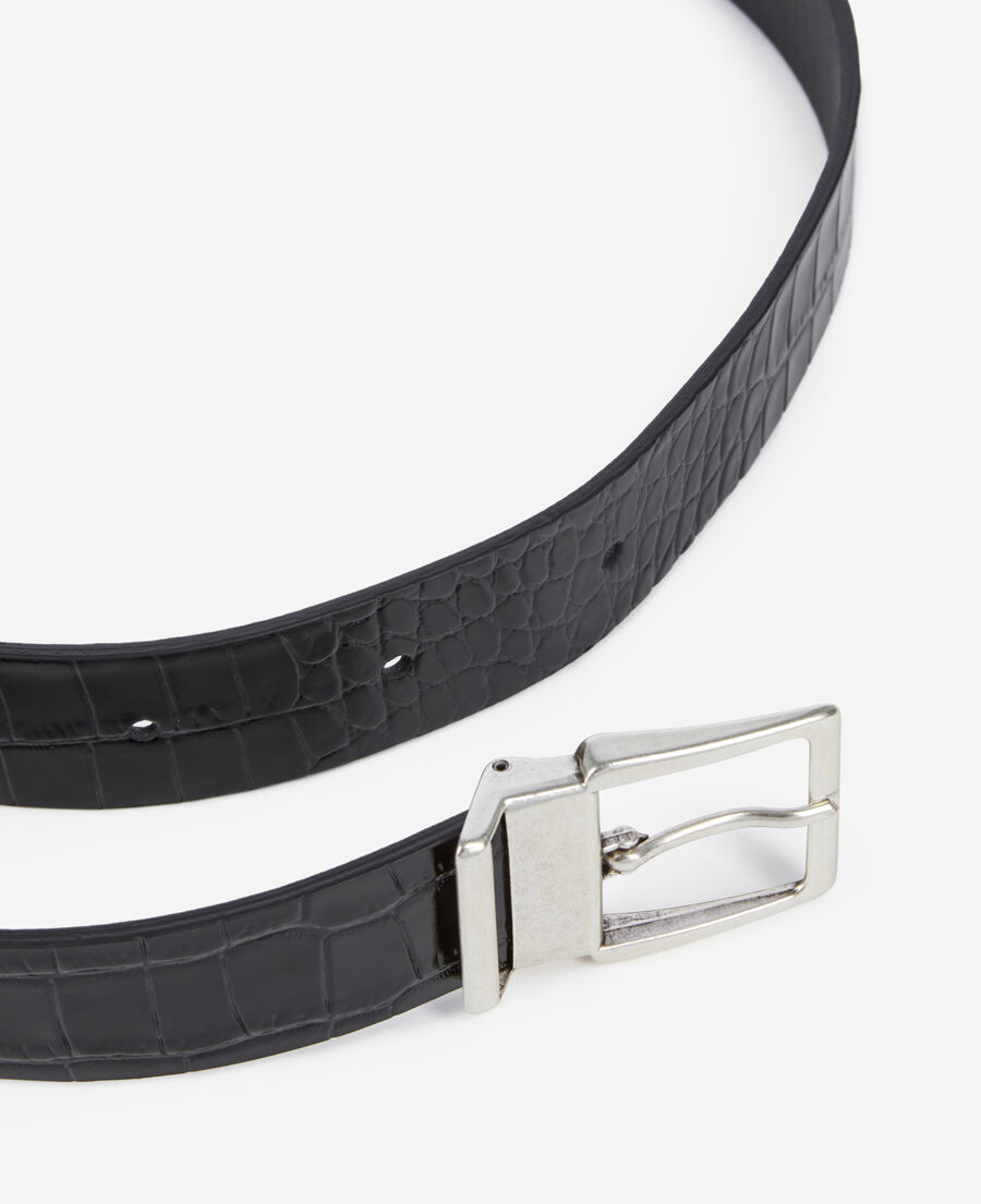The Kooples HERREN BLACK schwarzer ledergürtel in krokodil-optik