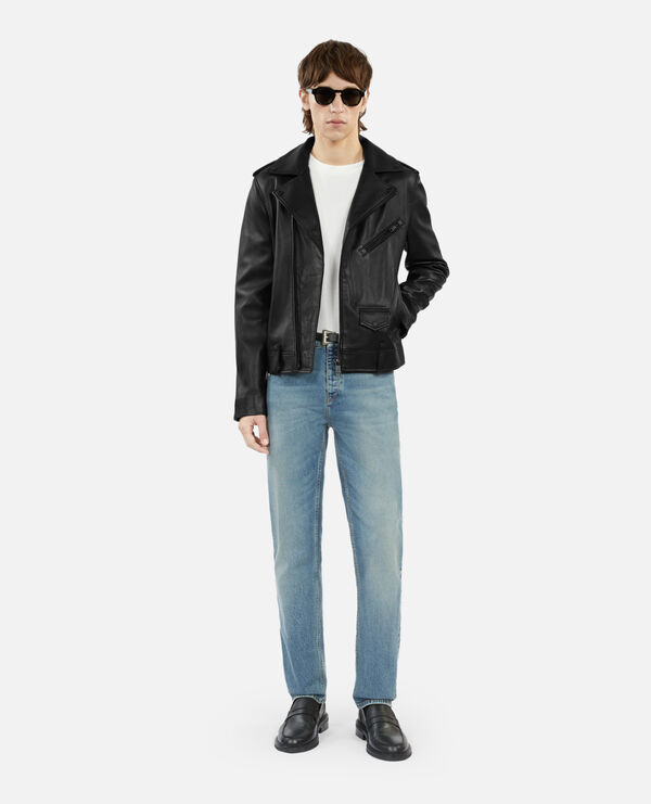 blouson biker en cuir noir