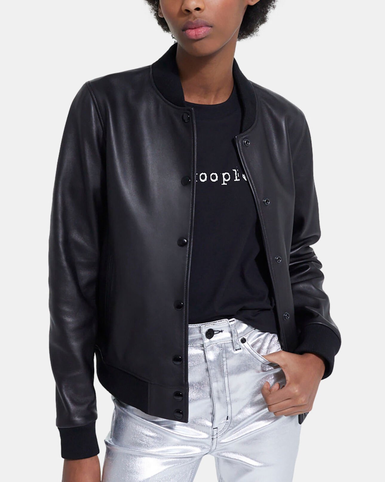 The Kooples FEMME BLACK blouson en cuir noir