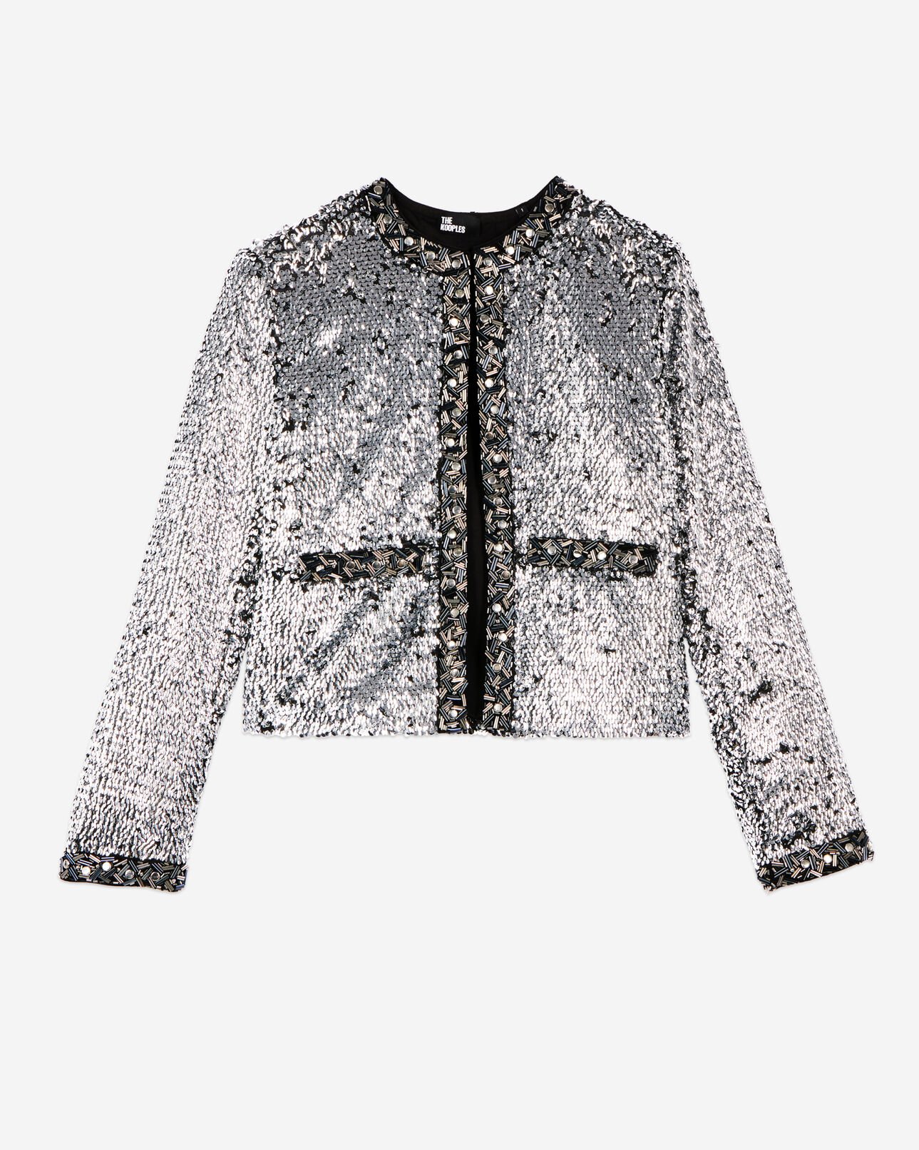 The Kooples WOMEN SILVER sequin and silver pearl jacket