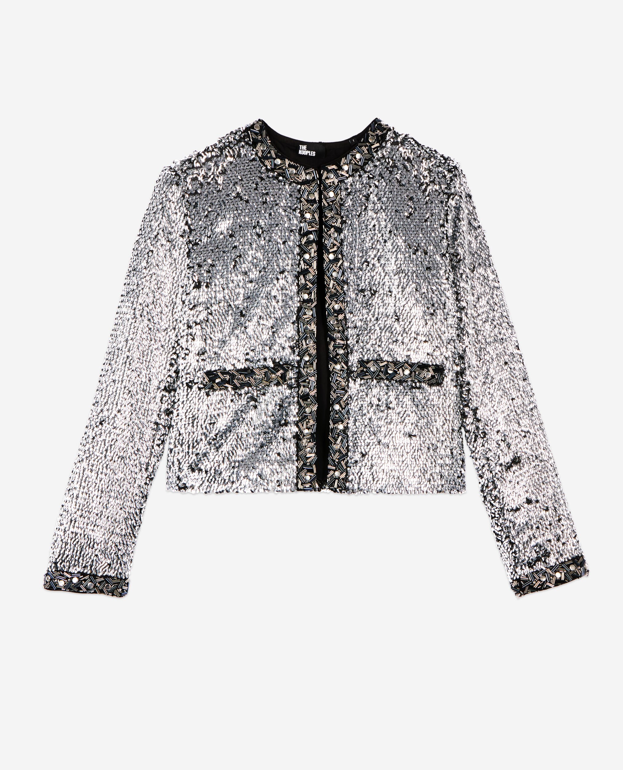 Sequin and silver pearl jacket, SILVER, hi-res image number null