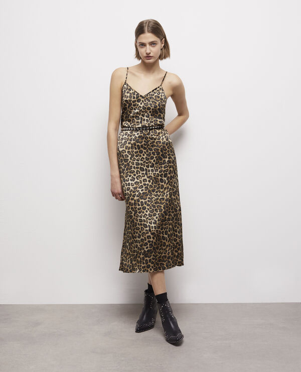 Long leopard print silk dress