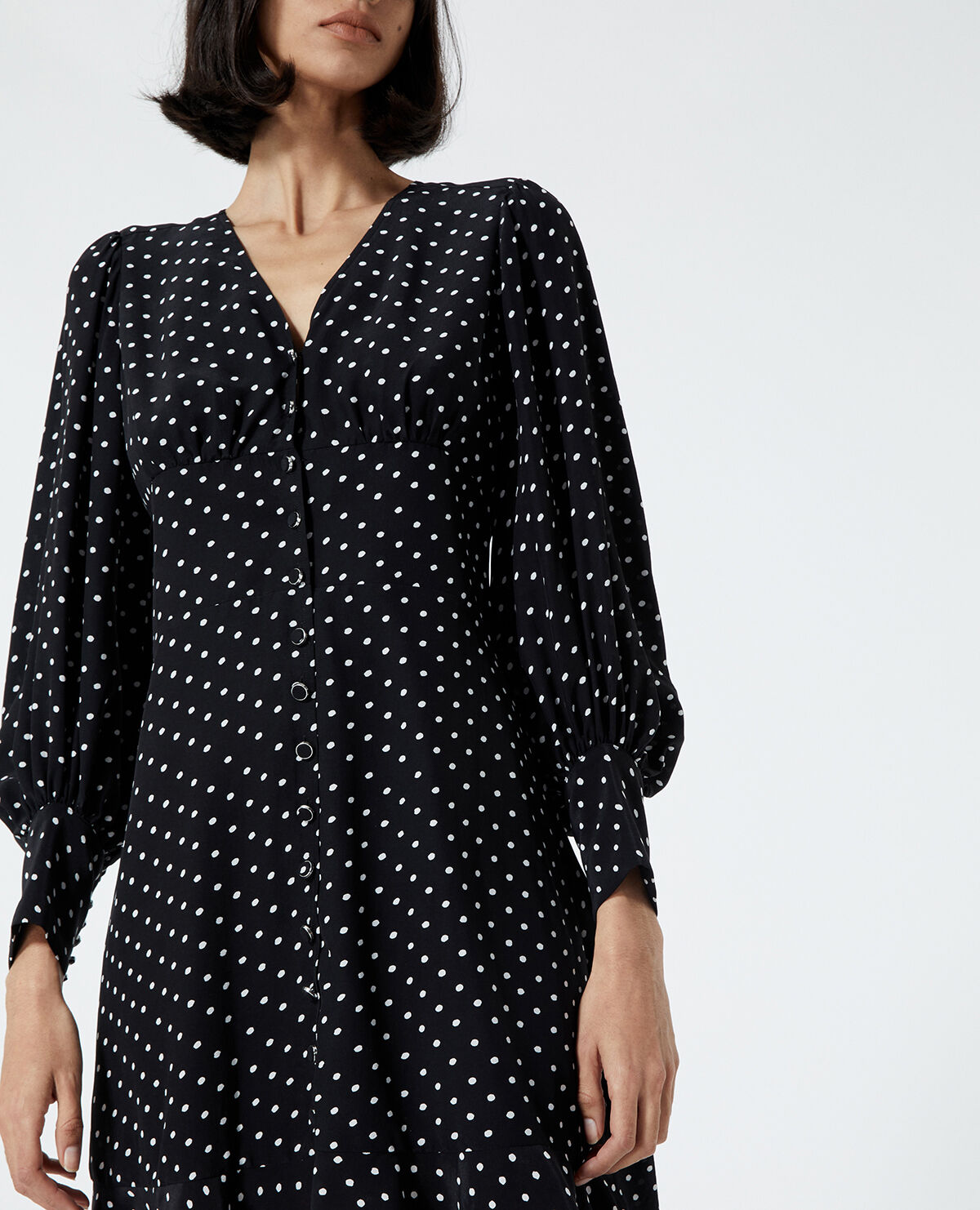 Robe courte noire boutonnee a pois The Kooples