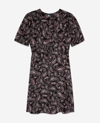 The Kooples FEMME BLACK / PINK robe courte imprimée avec boutonnage en soie