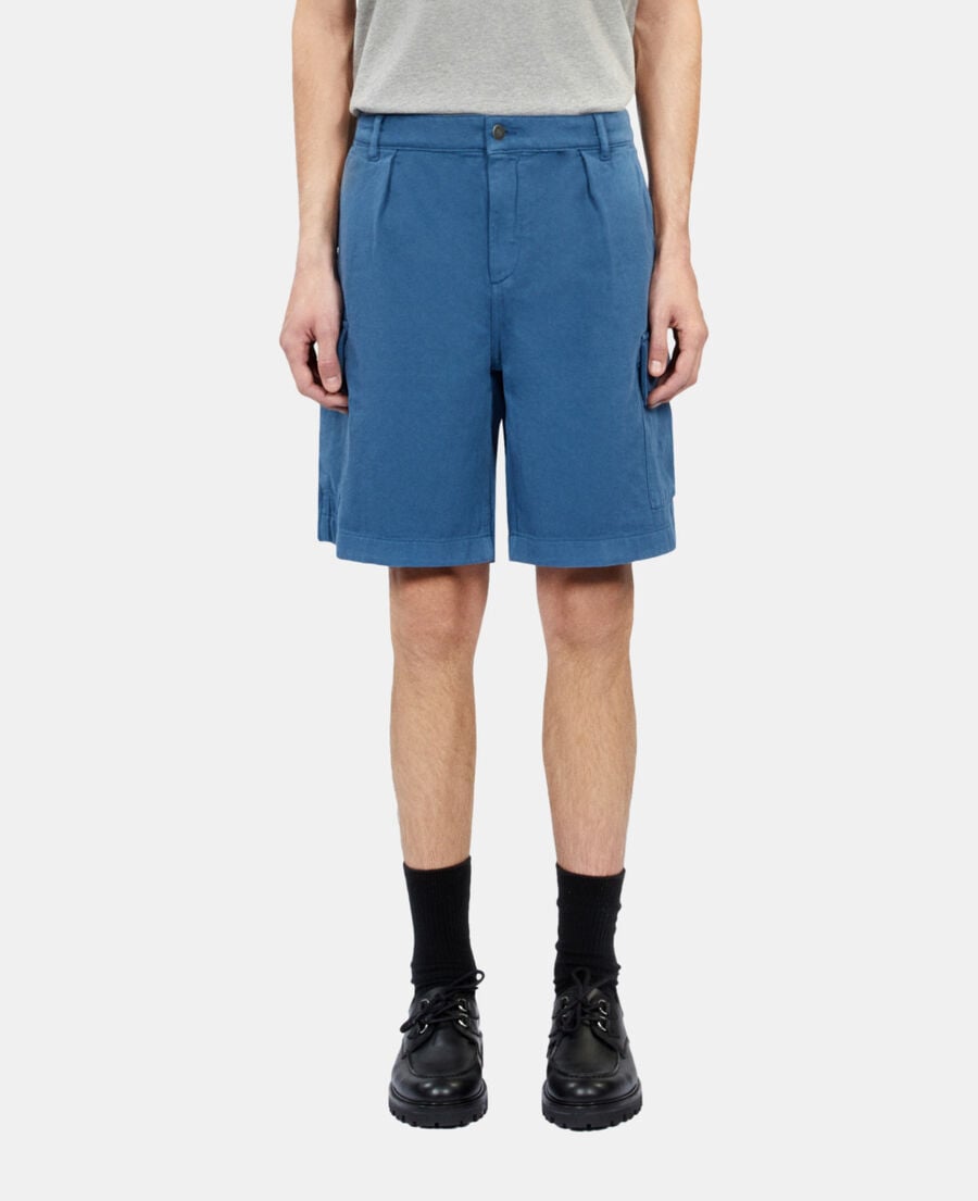 The Kooples HOMME MIDDLE NAVY short cargo en coton et lin bleu