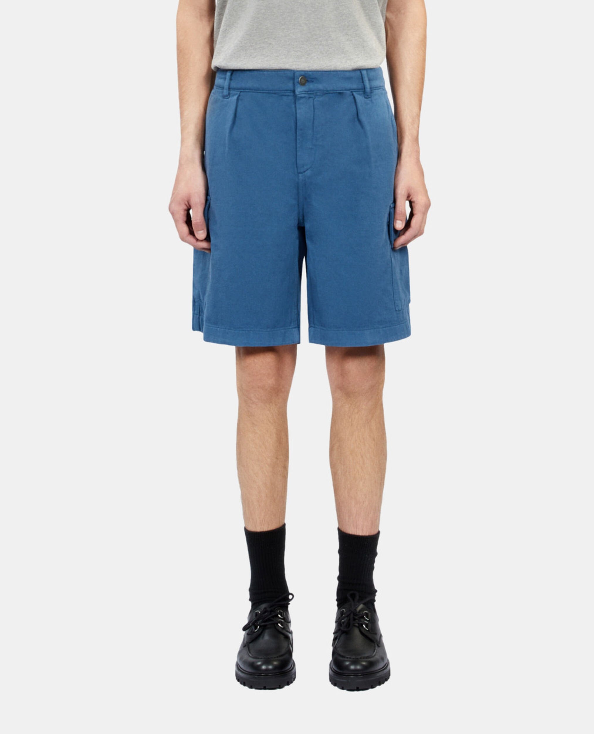 Short cargo en coton et lin bleu, MIDDLE NAVY, hi-res image number null