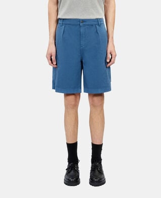 The Kooples HOMME MIDDLE NAVY short cargo en coton et lin bleu