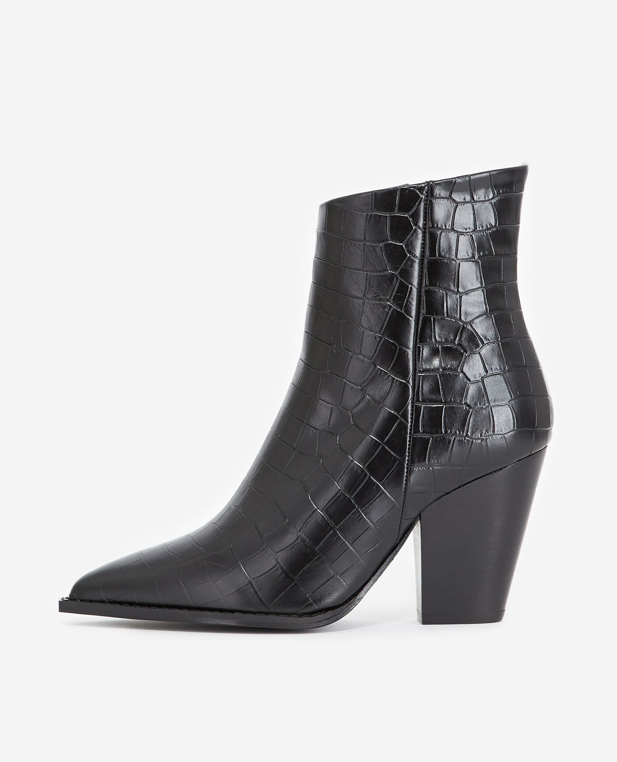 Heeled croc-effect black leather ankle boots | The Kooples