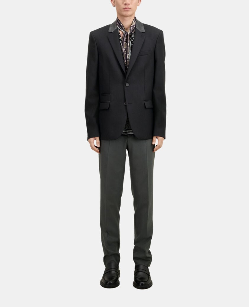 The Kooples H BLACK black wool blazer with leather details