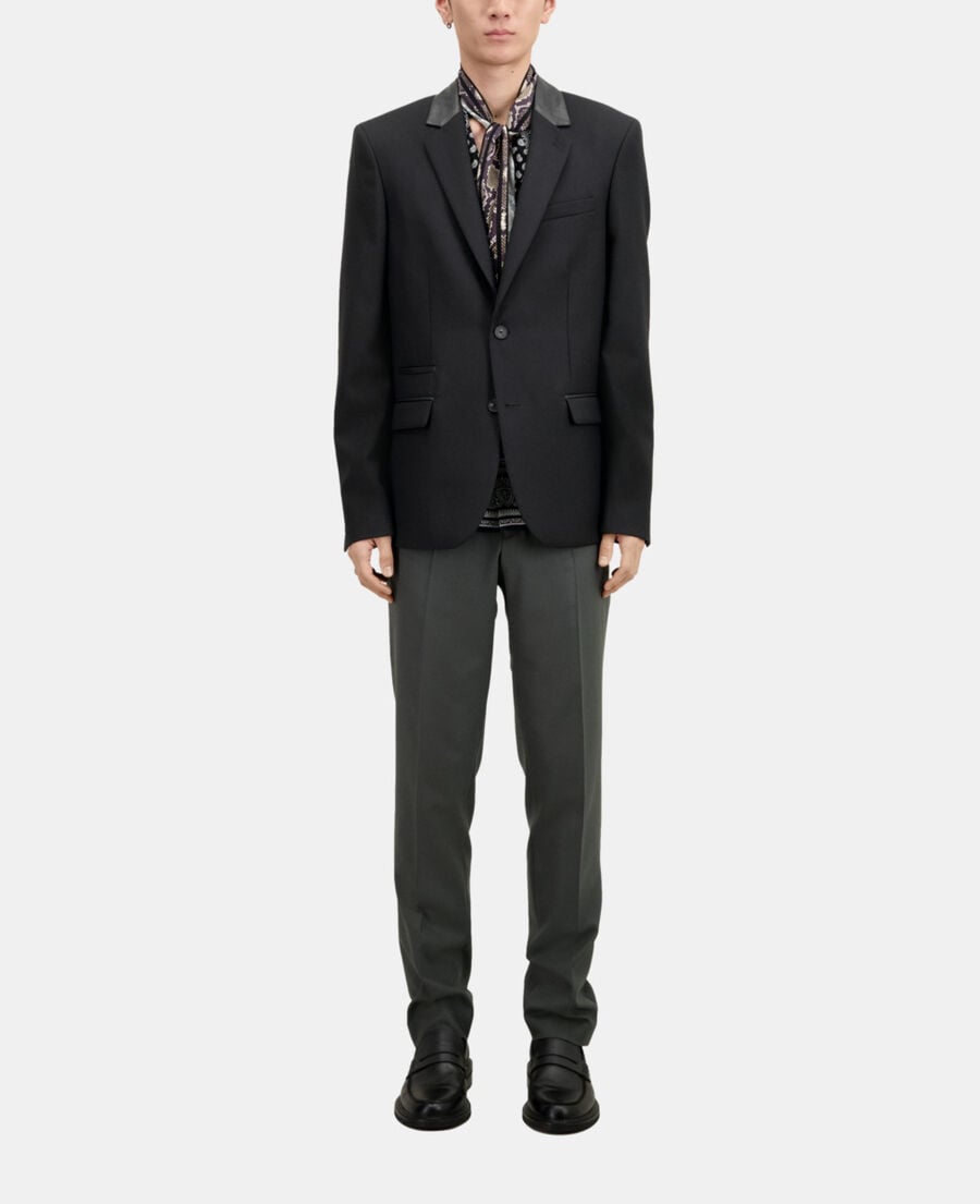 The Kooples H BLACK black wool blazer with leather details