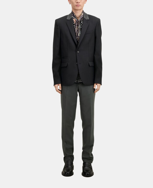 The Kooples HOMME BLACK blazer en laine avec détails en cuir noir