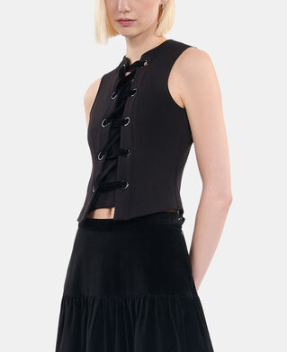 The Kooples FEMME BLACK top avec la&ccedil;age noir