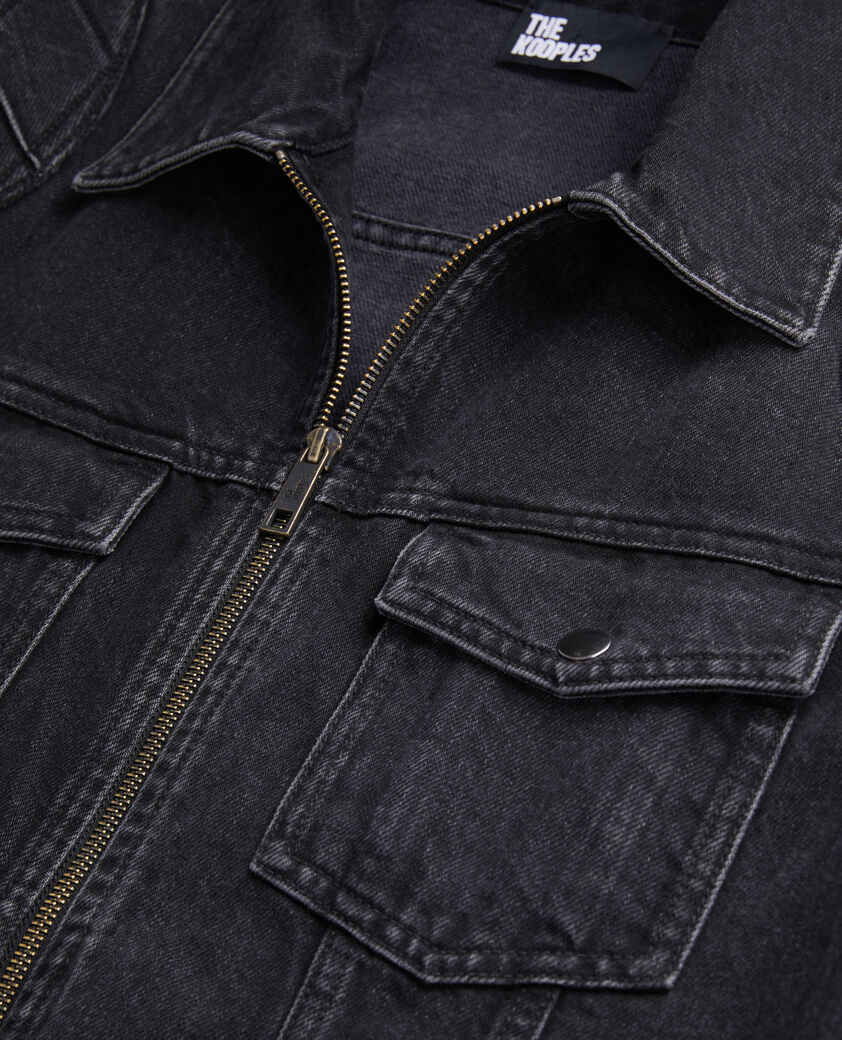 The Kooples HOMME BLACK WASHED blouson biker noir en denim