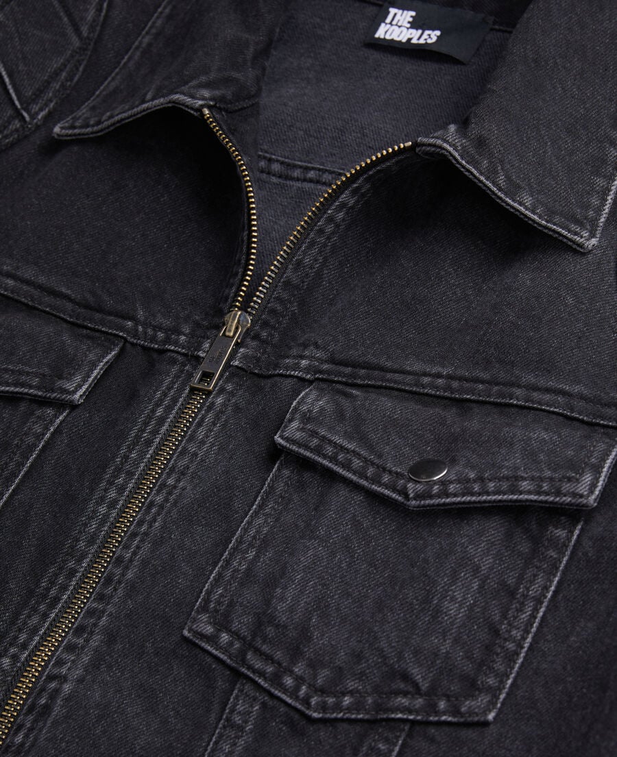 The Kooples H BLACK WASHED black denim biker jacket