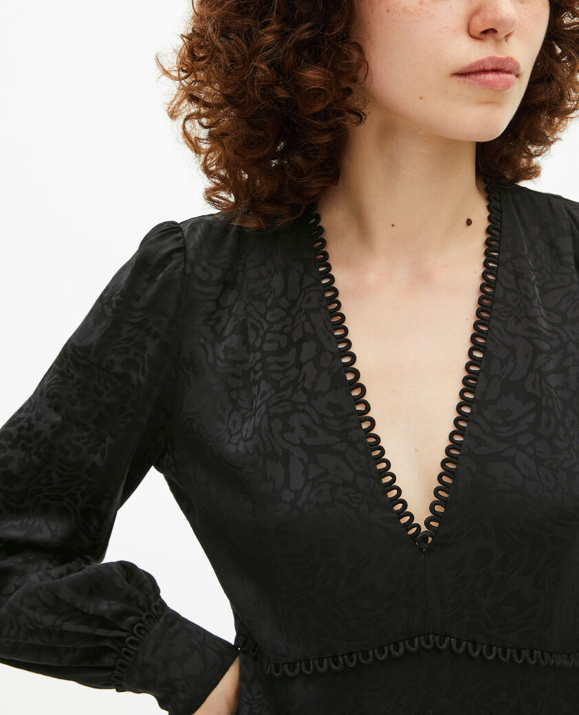 The Kooples FEMME BLACK robe courte en jacquard l&eacute;opard noire