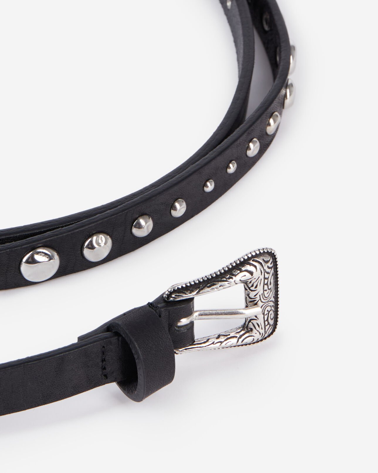 The Kooples FEMME BLACK ceinture fine en cuir avec clous noire