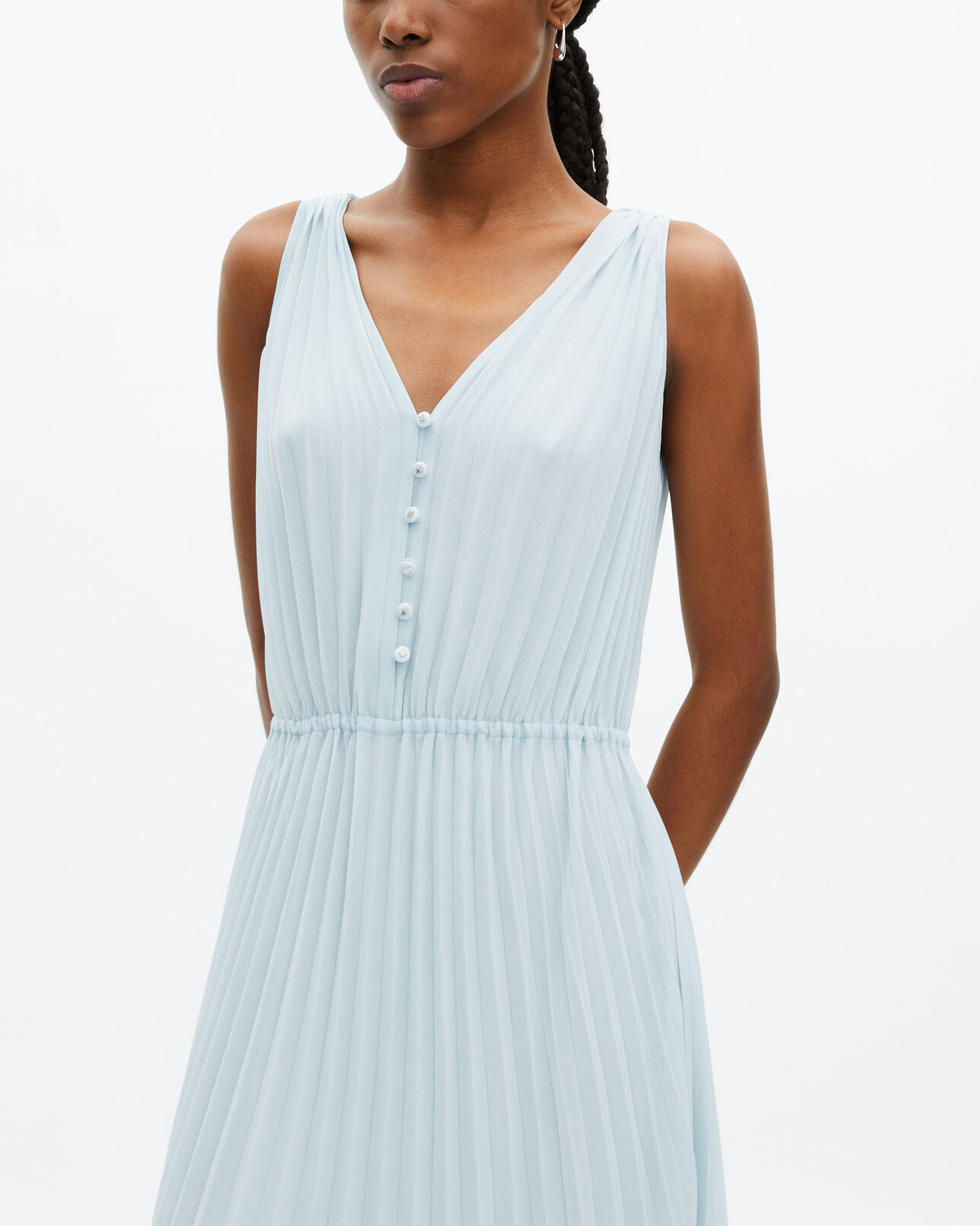 The Kooples WOMEN BABY BLUE light blue plumetis long pleated dress