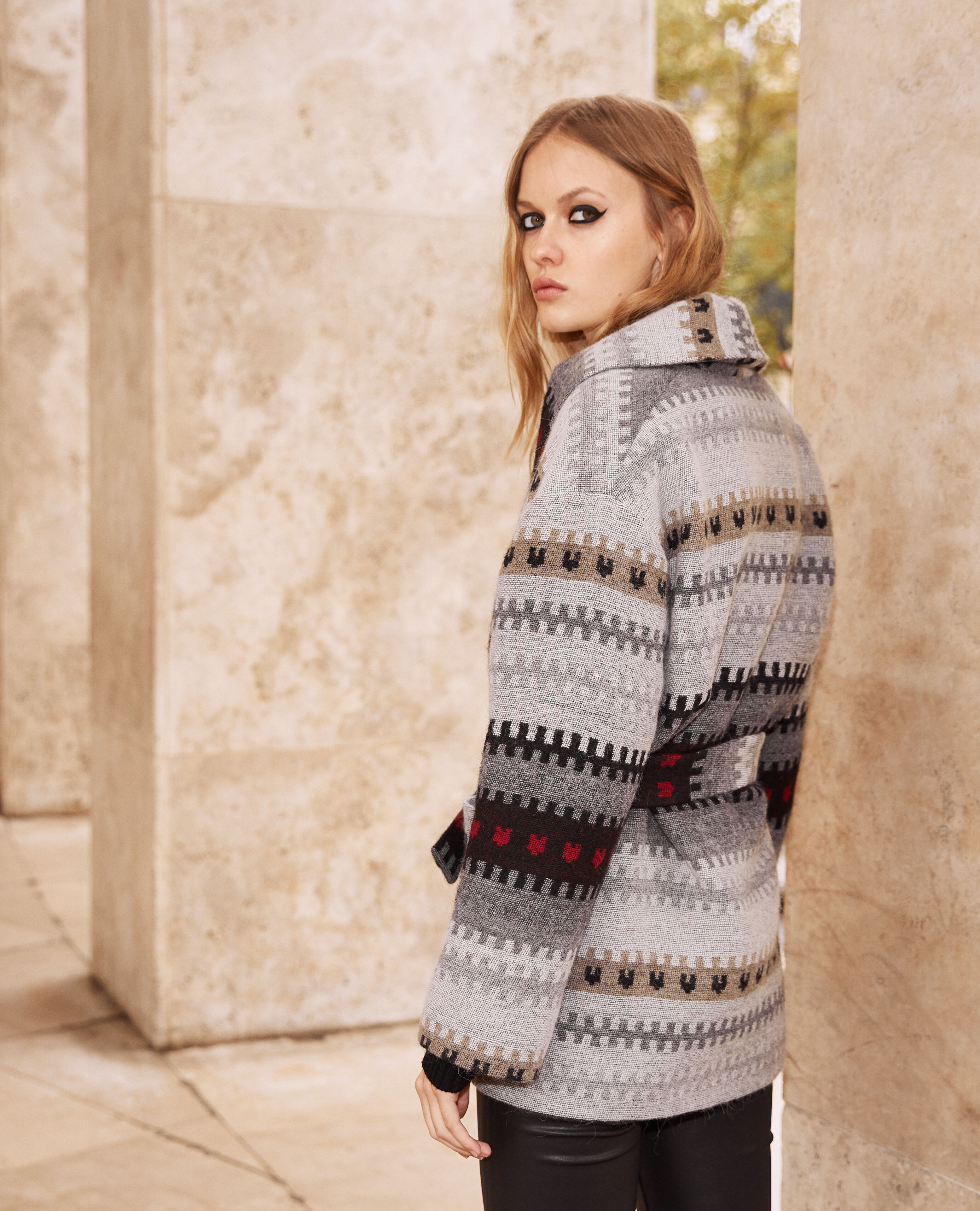 Wool cropped winter coat with print The Kooples