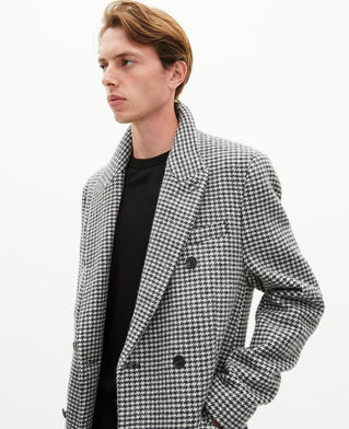 The Kooples H BLACK GREY long black and white wool houndstooth coat