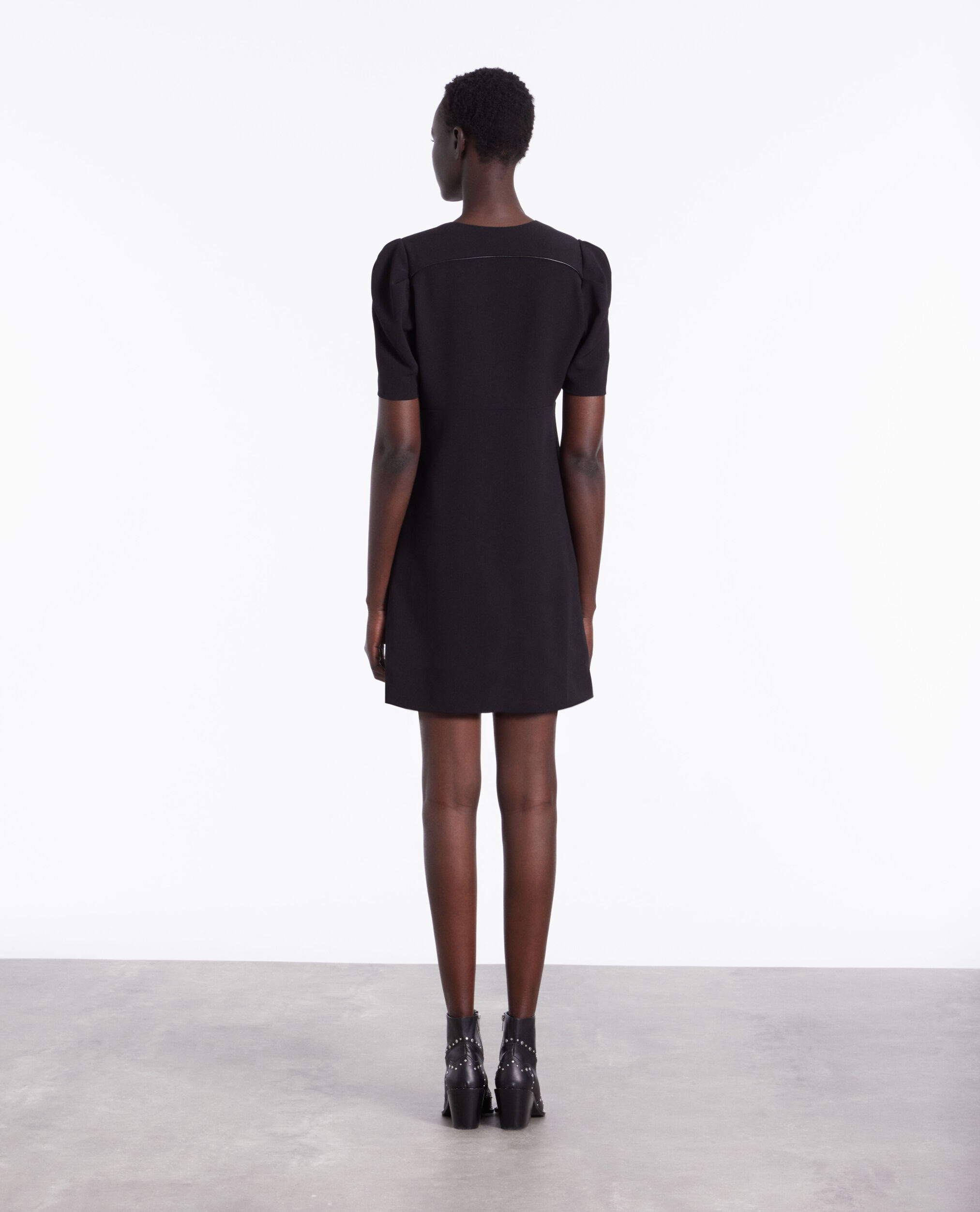 Vestido corto negro crepé, BLACK, hi-res image number null