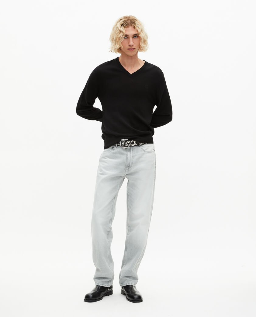The Kooples HOMME BLACK pull col v en laine mérinos noir
