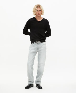 The Kooples HOMME BLACK pull col v en laine mérinos noir