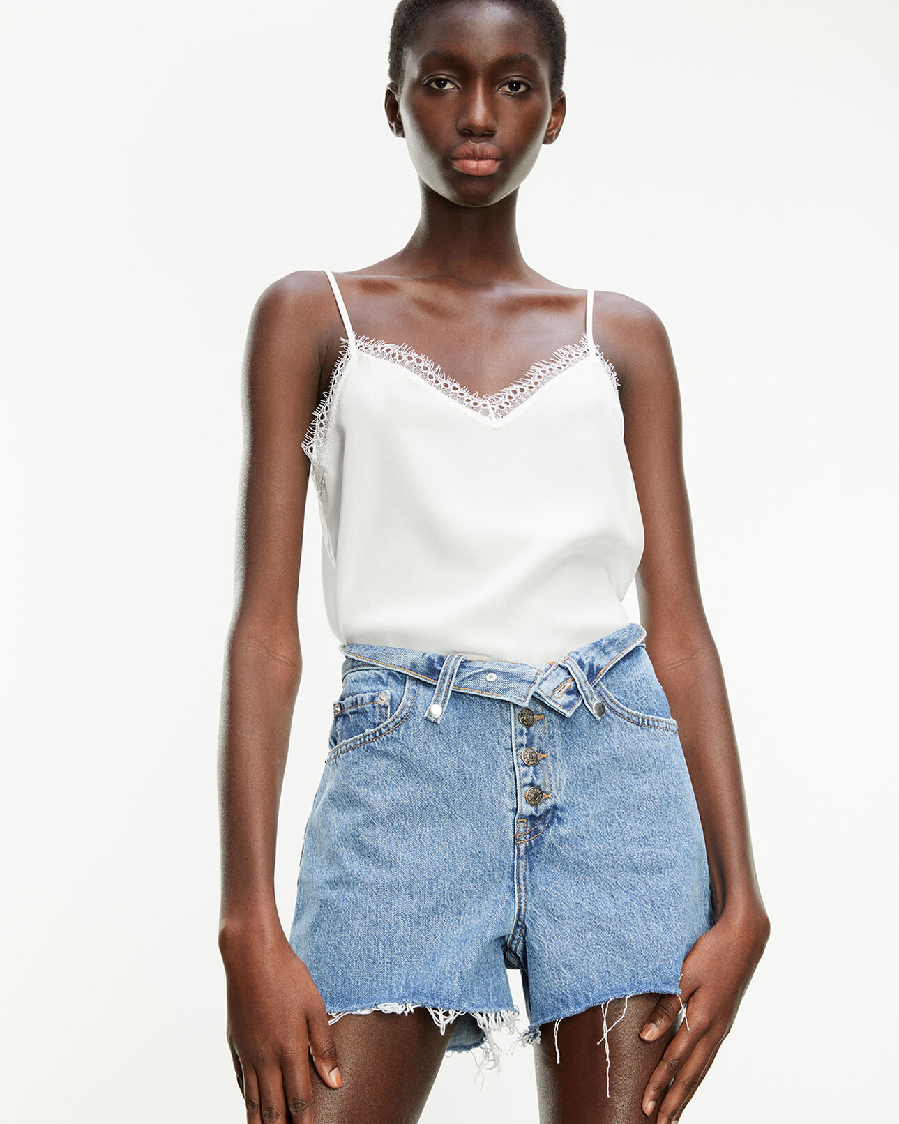 The Kooples WOMEN ECRU ecru silk camisole with lace detail