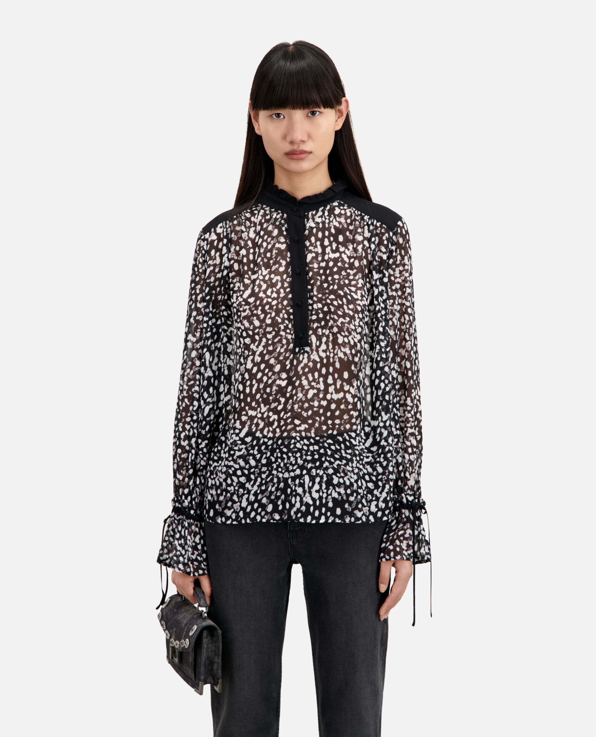 Printed top with contrasting details, BLACK WHITE, hi-res image number null