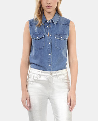 The Kooples FEMME USED RAPIECE chemise sans manches en denim bleu