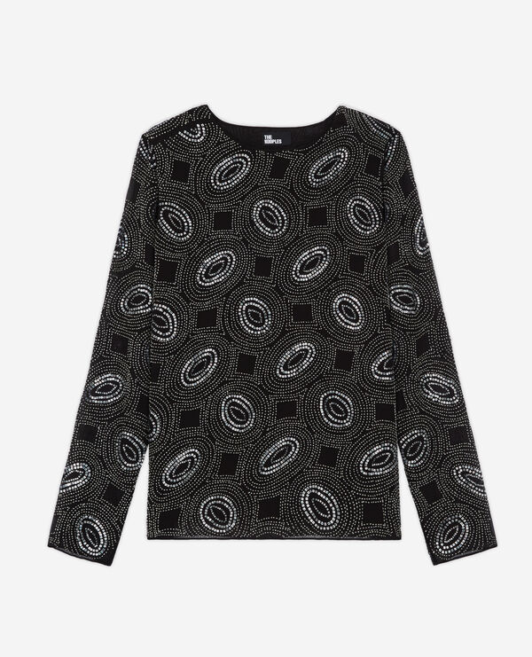 schwarzes top mit strassbesatz