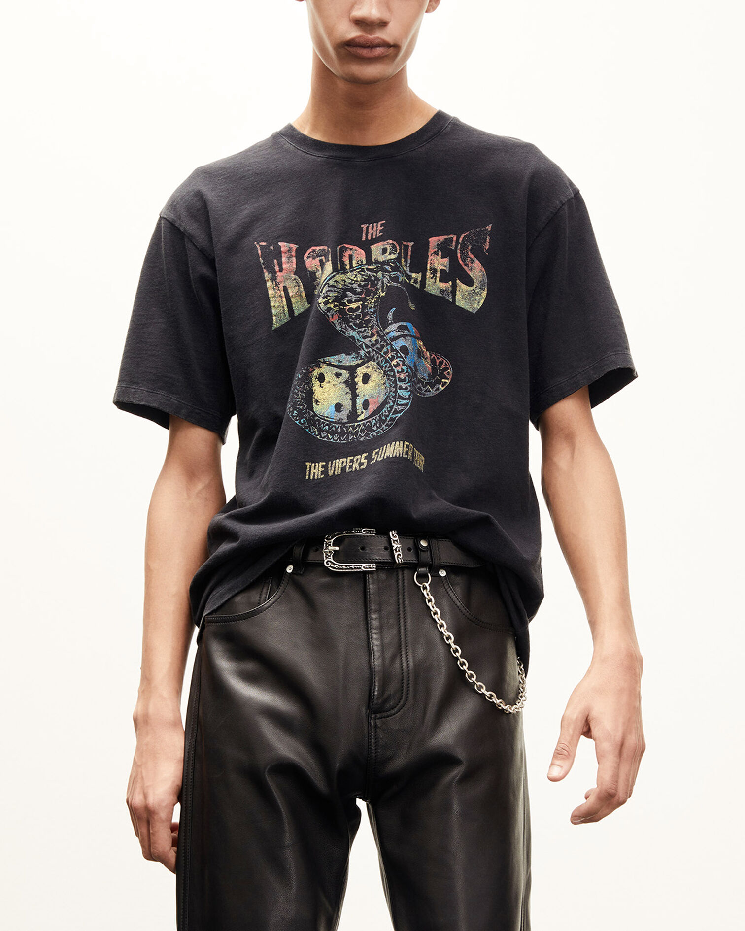 Faded black T-shirt in cotton with logo print, BLACK WASHED, hi-res image number null