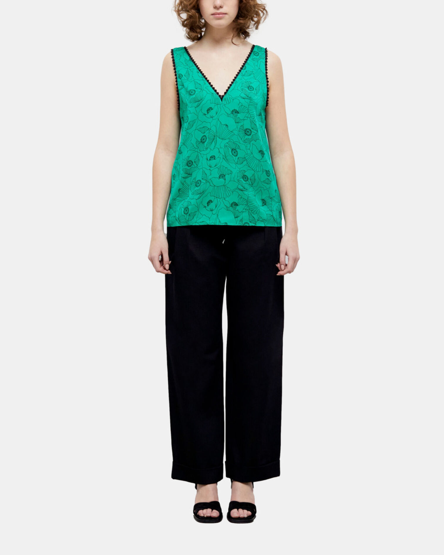 Top imprimé avec détails en dentelle, GREEN, hi-res image number null